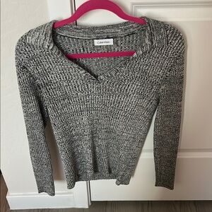 Calvin Klein Gray V-Neck Sweater Lightweight Knit